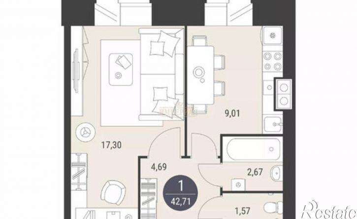 1-комн квартира ул Меримского, 6,  д. 6