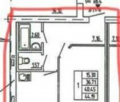 1-комн, 44кв м, этаж 7/9 ул Рябинина, 35