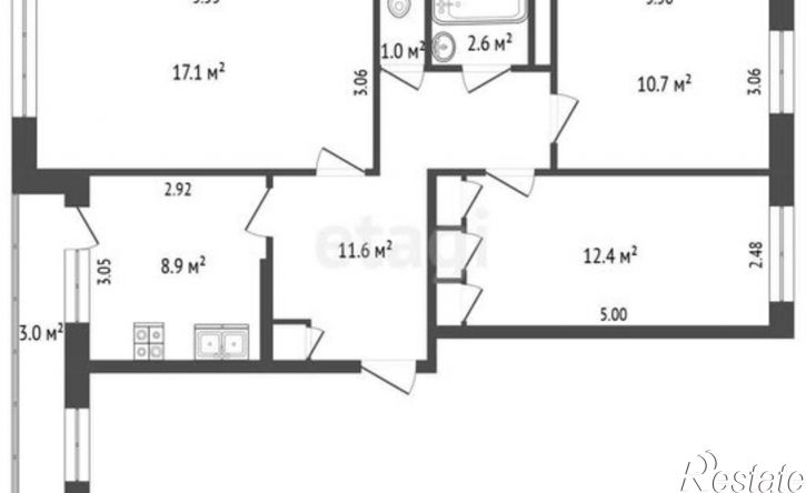 3-комн квартира улица Яна Крастыня, 6,  д. 6