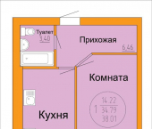1-комн, 38 кв м, этаж 1/9 улица Йывана Кырли, 31В