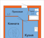 1-комн, 38 кв м, этаж 2/9 улица Йывана Кырли, 31В