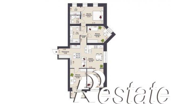 4-комн квартира в новом доме Вознесенская улица, 6Б,  д. 6Б